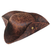 Faux Leather Pirate Hat – Vintage Wrinkle Distressed Tricorn Style Novelty Hat for Men & Women | Halloween & Cosplay Costume Accessory